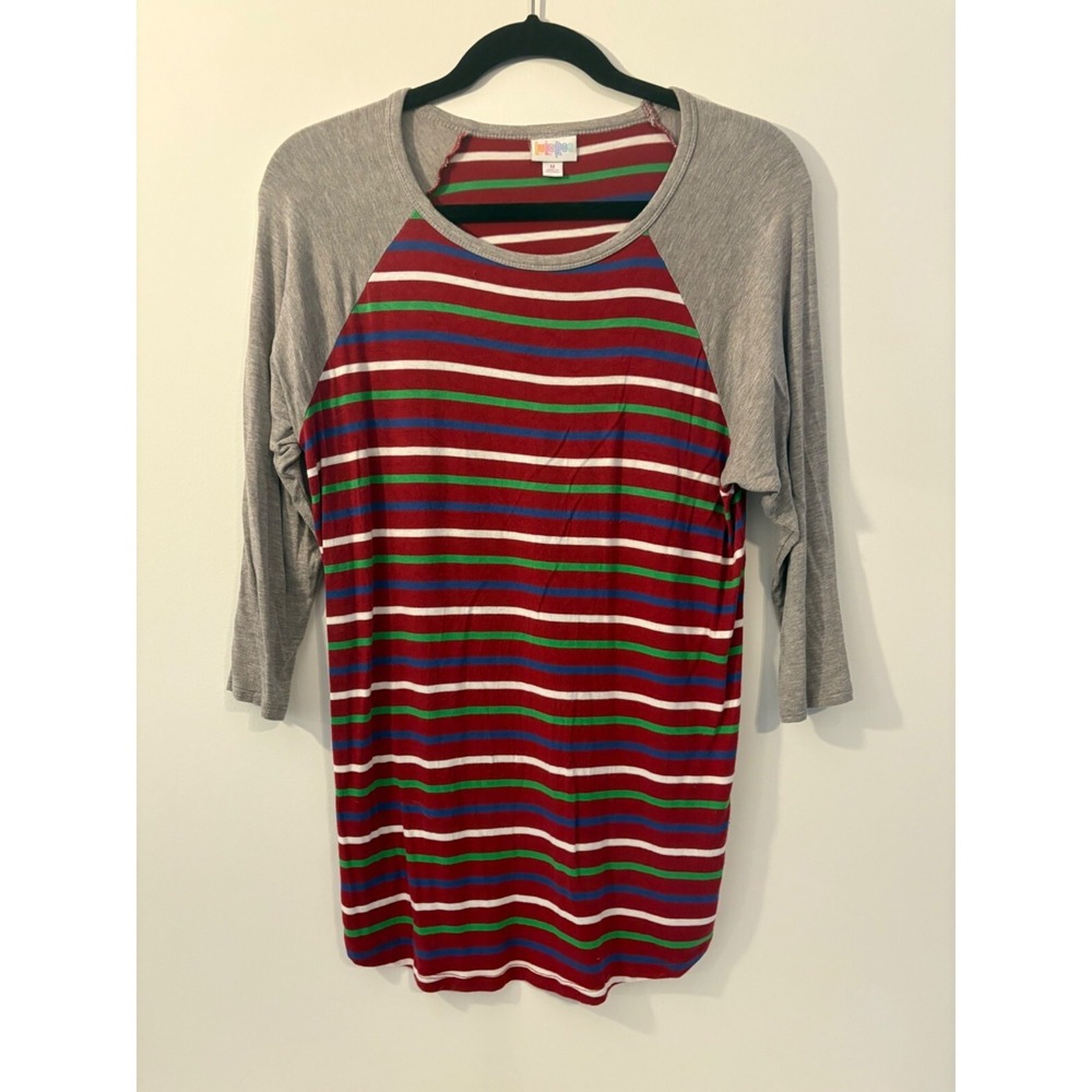 LuLaRoe Randy Baseball Tee Size Medium 3:4 Sleeves Striped Raglan-Style Spandex